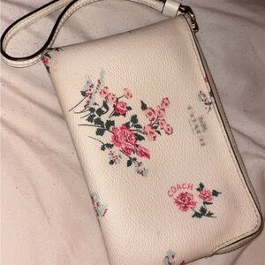 Coach Cream and Pink Floral Clutch